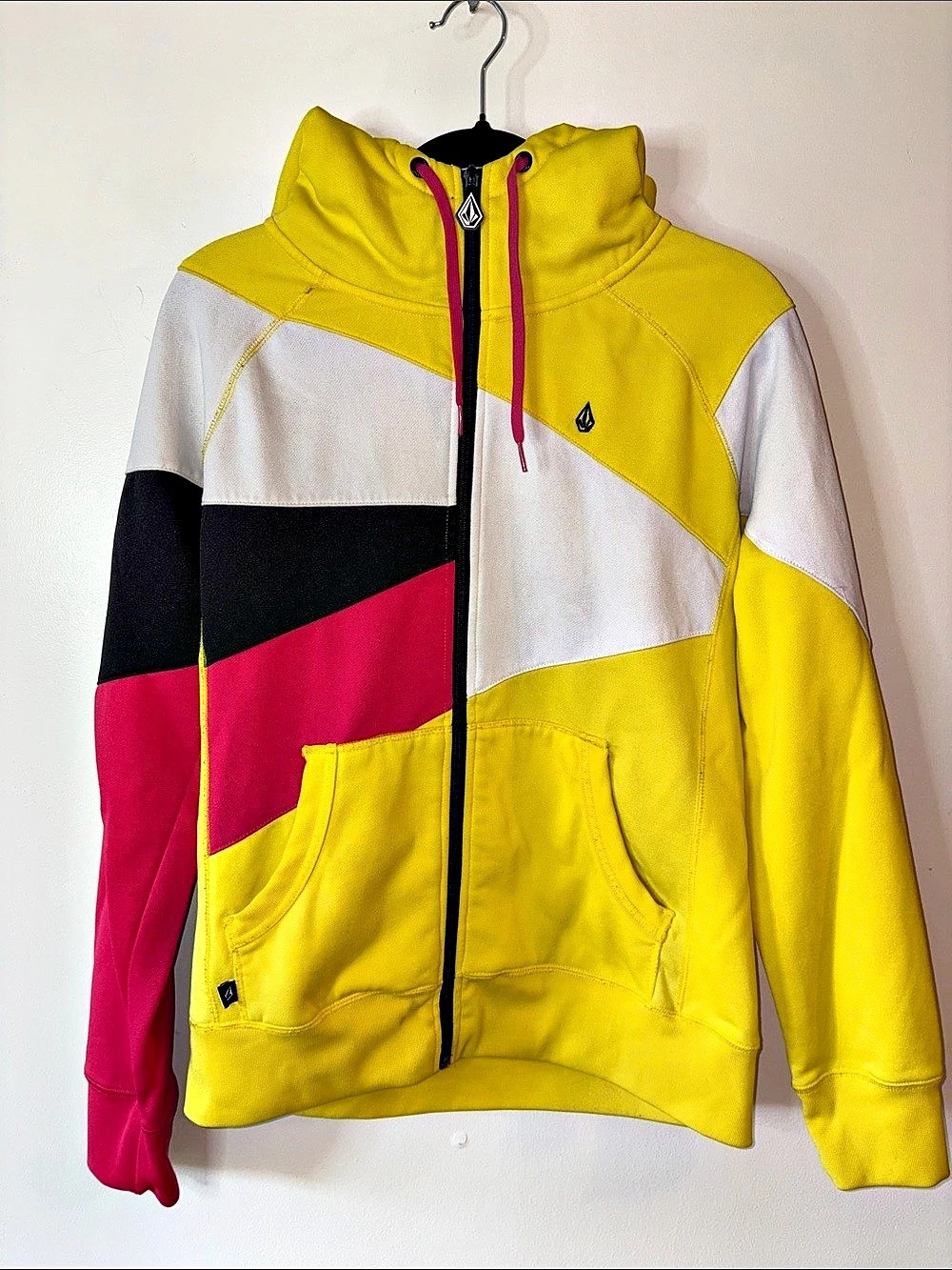 Volcom Color Block Zip Hoodie in Yellow & Pink Like New Size L